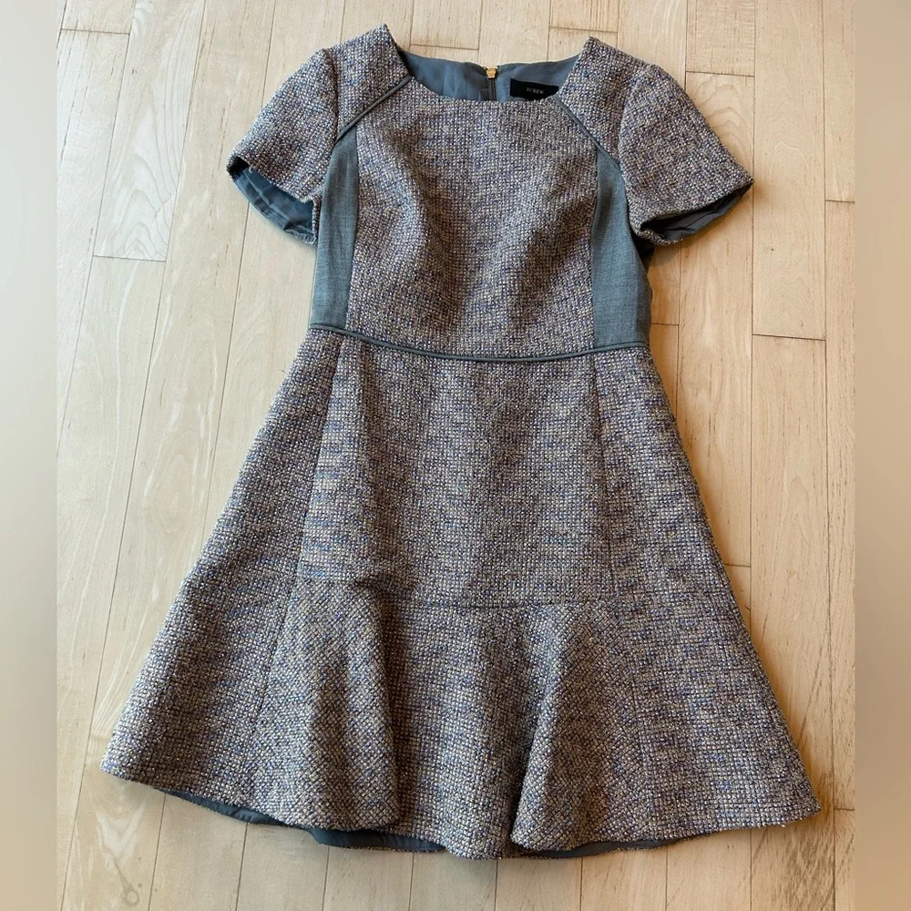J. Crew Metallic Gray/Mixed Tweed Fit & Flare Dress Stretch E1568 Size 8